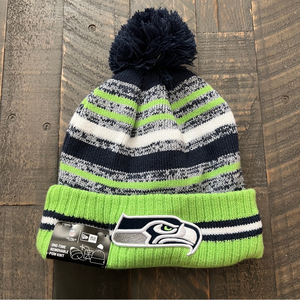 Seattle Seahawks New Era Pom Knit Beanie NFL Football Green Blue Fan 12 O/S